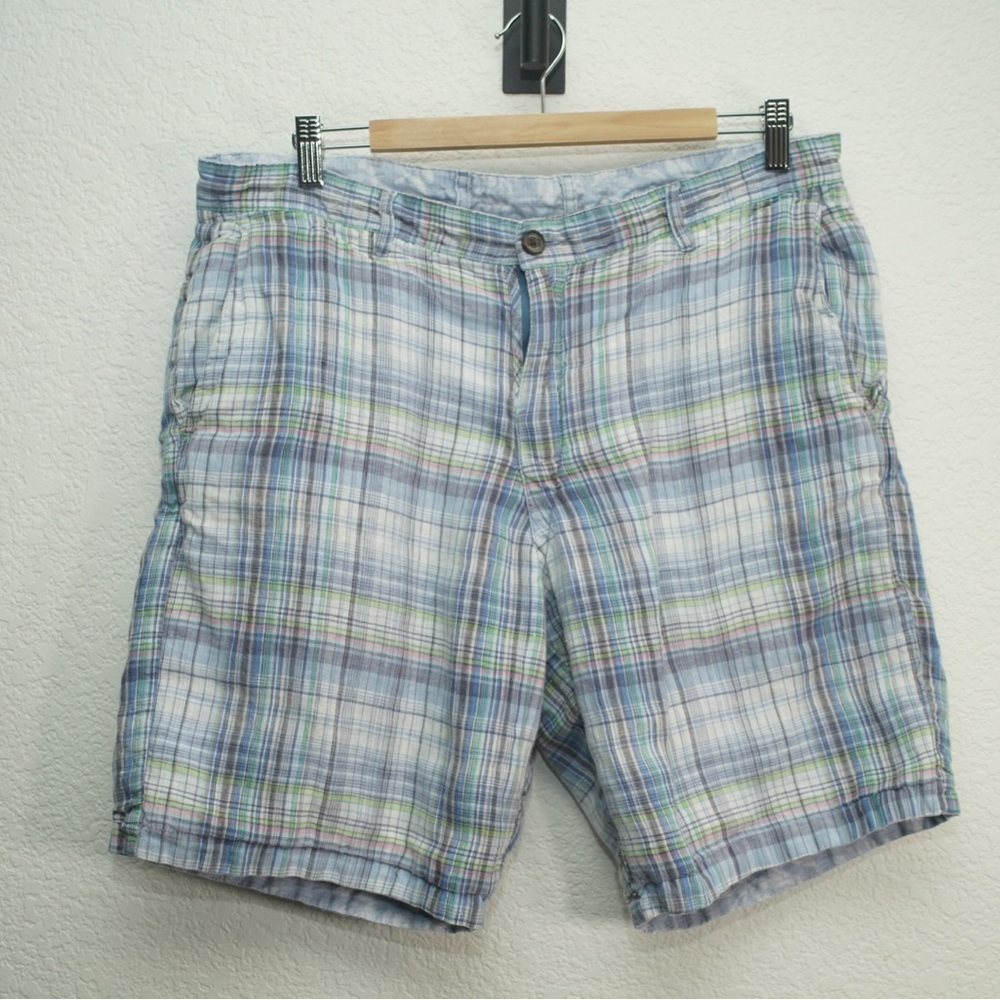 Tommy Bahama Reversible Linen Cotton Shorts Tropical Plaid Prints Men's Size 36